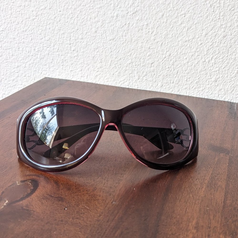 Burgundy Betsey Johnson Sunglasses with Butterfly Temple Detail (with sleeve)